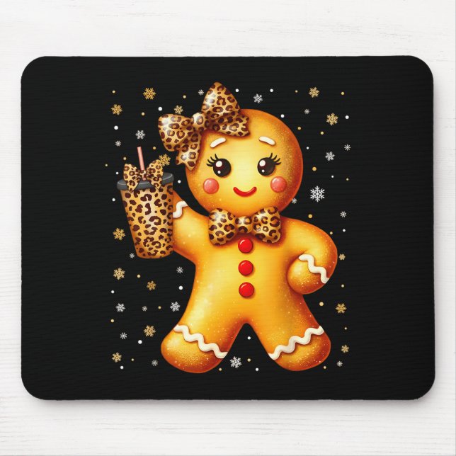 Cute Gingerbread Leopard Coquette Christmas Xmas G Mouse Pad (Front)