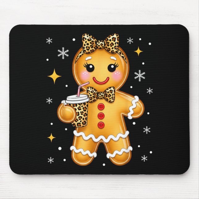 Cute Gingerbread Leopard Coquette Christmas Xmas G Mouse Pad (Front)