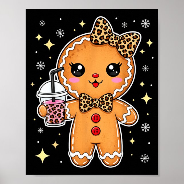 Cute Gingerbread Leopard Coquette Christmas Xmas G Poster (Front)