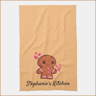Cute Gingerbread Man and Flower Kitchen Towel