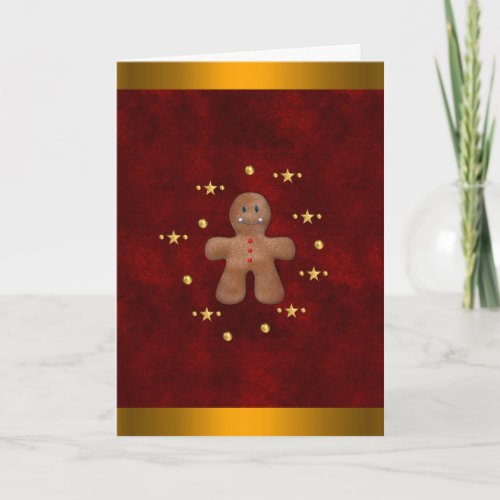 Cute Gingerbread Man and Gold Christmas Card