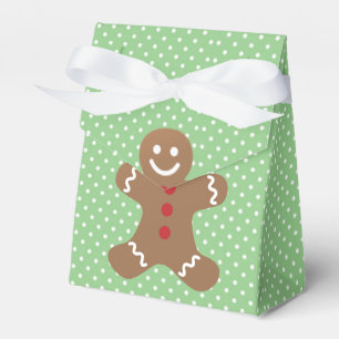 Cute Gingerbread Man and Green Polka Dots Favor Boxes