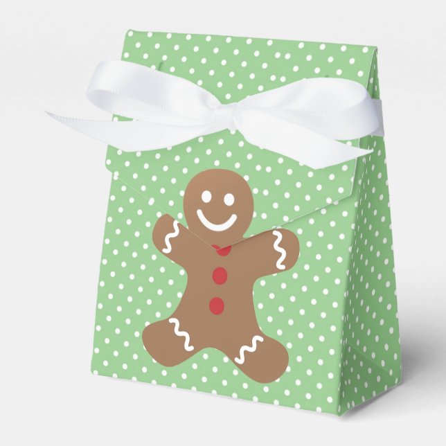 Cute Gingerbread Man and Green Polka Dots Favor Boxes (Front Side)