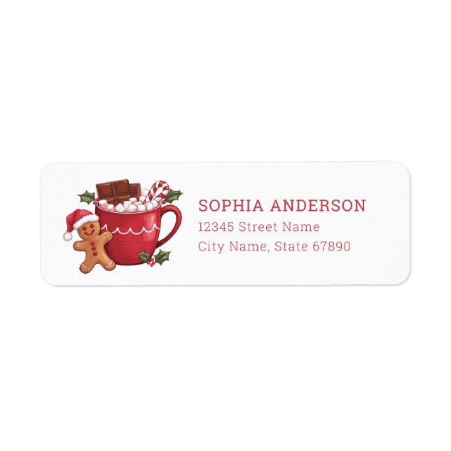 Cute Gingerbread Man and Hot Cocoa Address Labels (Front)