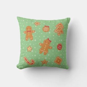 Cute Gingerbread Man and Woman Cookies Throw Pillow