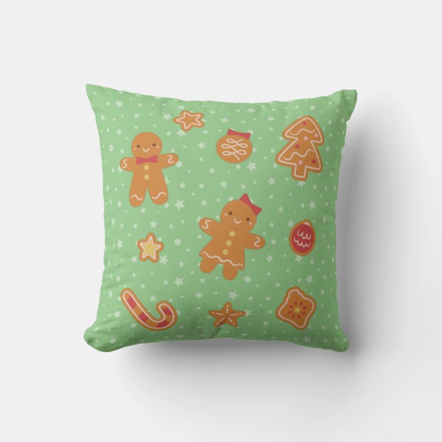 Cute Gingerbread Man and Woman Cookies Throw Pillow (Front)