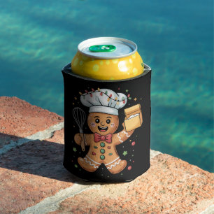 Cute Gingerbread Man Baker Christmas Chef Bake  Can Cooler