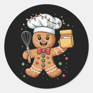 Cute Gingerbread Man Baker Christmas Chef Bake  Classic Round Sticker