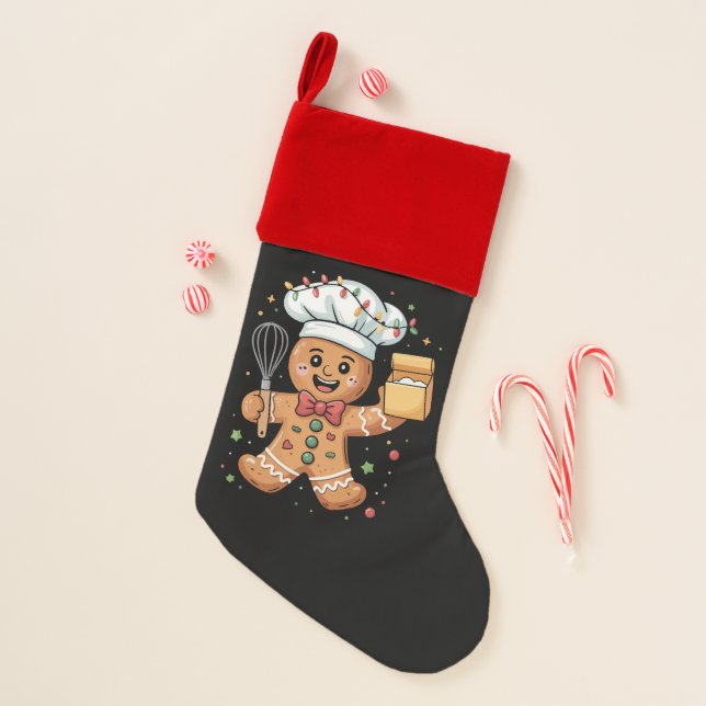 Cute Gingerbread Man Baker Christmas Chef Bake  Stocking (Front)