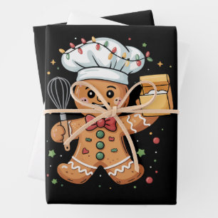 Cute Gingerbread Man Baker Christmas Chef Bake Wrapping Paper Sheets