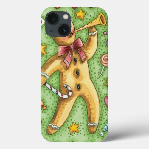 Cute Gingerbread Man Blowing Horn Christmas Candy iPhone 13 Case