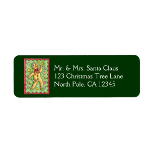 Cute Gingerbread Man Blowing Horn, Christmas Candy Label