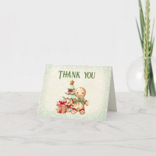 Cute Gingerbread Man Boy Christmas Baby Shower Letterpress Thank You Card