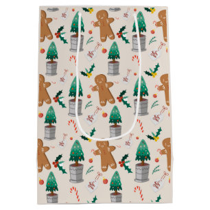 Cute Gingerbread Man Candy Cane Christmas Medium Gift Bag