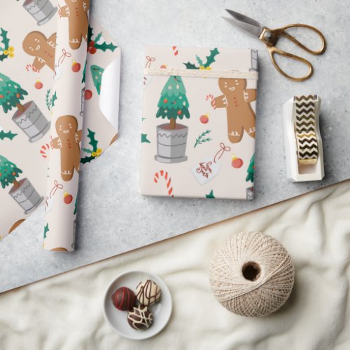 Cute Gingerbread Man Candy Cane Christmas   Wrapping Paper