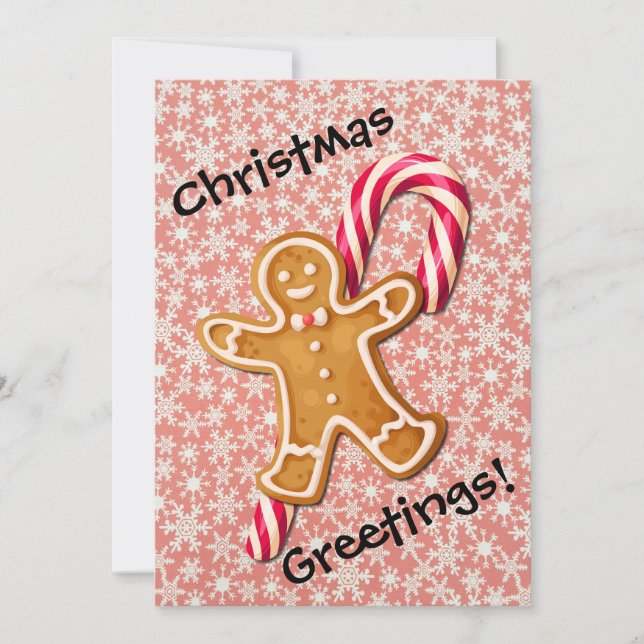 Cute Gingerbread Man Candy Cane Retro Christmas Holiday Card (Front)