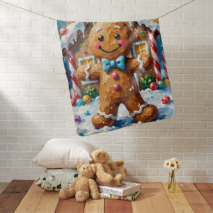 Cute Gingerbread Man Cheerful Christmas Cookie Art Baby Blanket