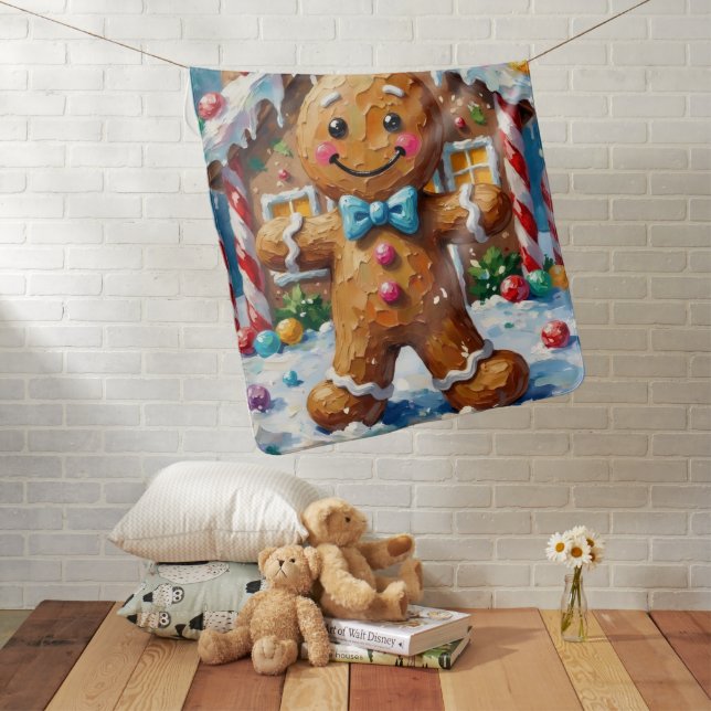 Cute Gingerbread Man Cheerful Christmas Cookie Art Baby Blanket (In Situ)