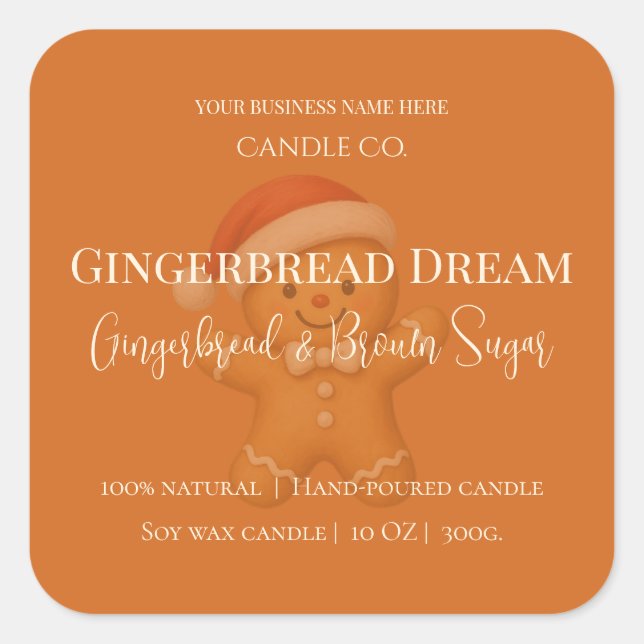 Cute Gingerbread Man Christmas Candle Label (Front)