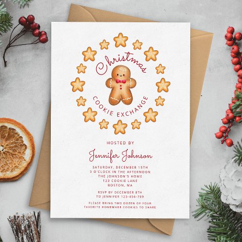 Cute Gingerbread Man Christmas Cookie Exchange Invitation