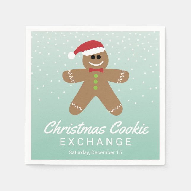 Cute Gingerbread Man Christmas Cookie Exchange Napkins (Front)