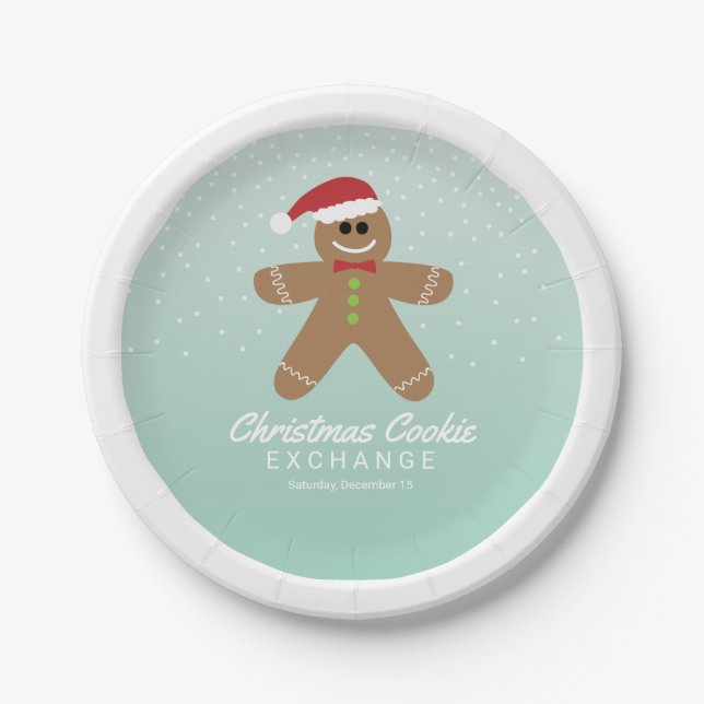 Cute Gingerbread Man Christmas Cookie Exchange Paper Plates (Front)