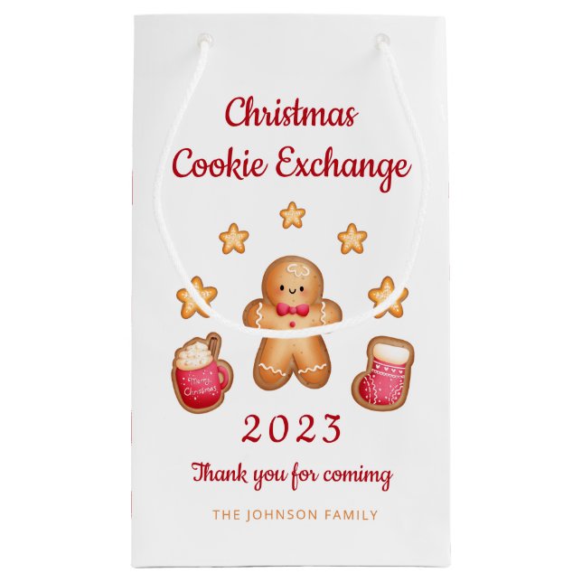 Cute Gingerbread Man Christmas Cookie Exchange Small Gift Bag (Back)