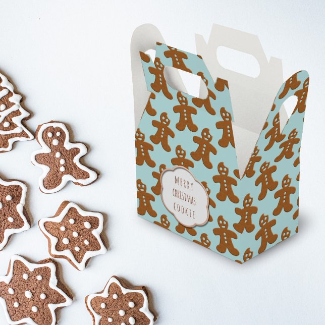 Cute Gingerbread Man Christmas Cookies Favor Boxes (A cute little gift box covered with cute little gingerbread men. You can add a short greeting)