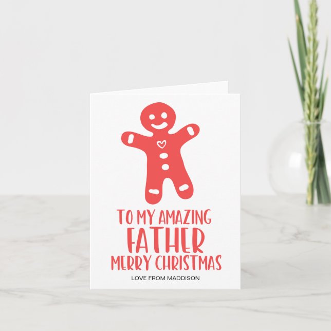 Cute Gingerbread Man Christmas Greetings for Dad Card (Front)