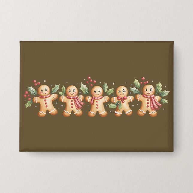 Cute Gingerbread Man Christmas Holiday Baker Gift Button (Front)