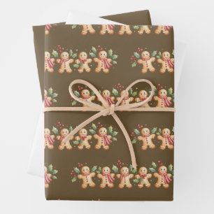 Cute Gingerbread Man Christmas Holiday Baker Gift Wrapping Paper Sheets