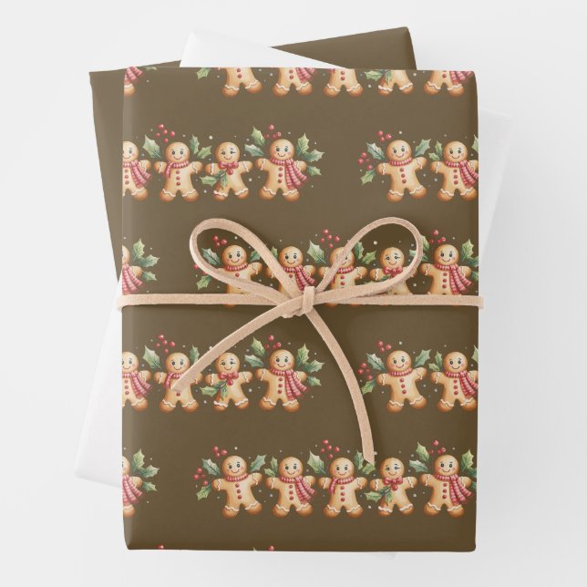 Cute Gingerbread Man Christmas Holiday Baker Gift Wrapping Paper Sheets (In situ)