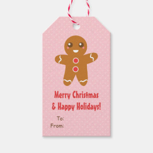 Cute Gingerbread Man Christmas Pink Gift Tags