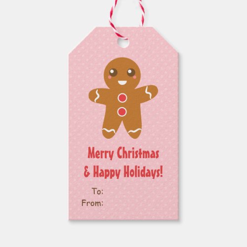 Cute Gingerbread Man Christmas Pink Gift Tags