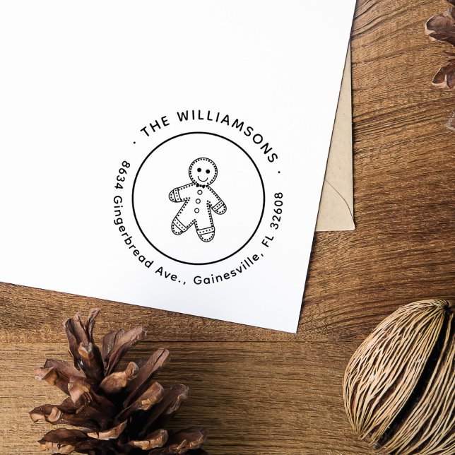 Cute Gingerbread Man Christmas Return Address Self-inking Stamp (Creator Uploaded)