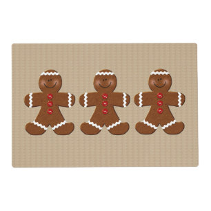 Cute Gingerbread Man Christmas Tan and Brown Placemat