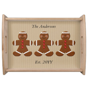 Cute Gingerbread Man Christmas Tan and Brown Serving Tray