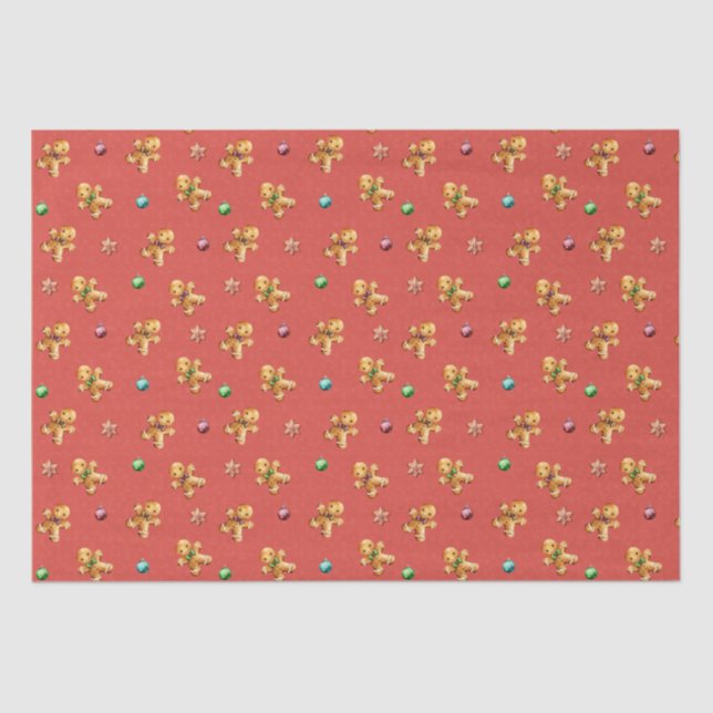 Cute Gingerbread Man Christmas Tissue Paper (Front)