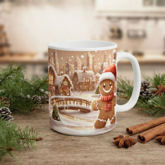 Cute Gingerbread Man Christmas Village 11oz Mug