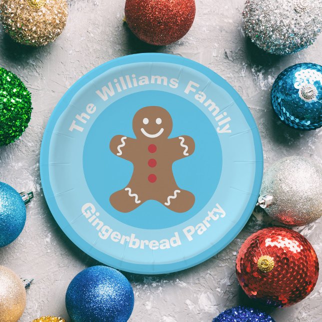 Cute Gingerbread Man Cookie Custom Christmas Party Paper Plates (Creator Uploaded)
