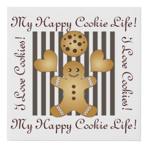 Cute Gingerbread Man Cookie Illustration Faux Canvas Print