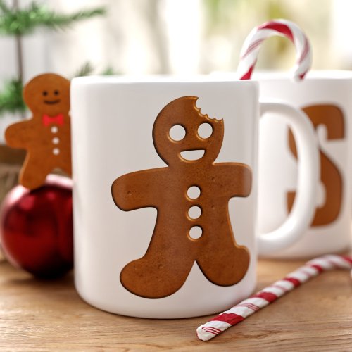 Cute Gingerbread Man Cookie Monogram Christmas Large Coffee Mug