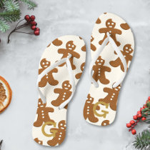 Cute Gingerbread Man Cookie Pattern Festive Flip Flops
