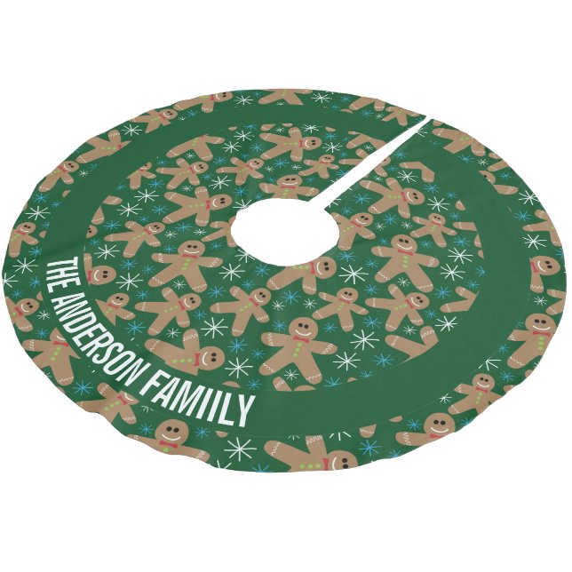 Cute Gingerbread Man Cookies Christmas Pattern Brushed Polyester Tree Skirt (Angled)