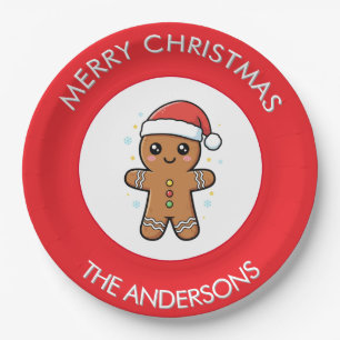 Cute Gingerbread Man Custom Christmas  Paper Plates