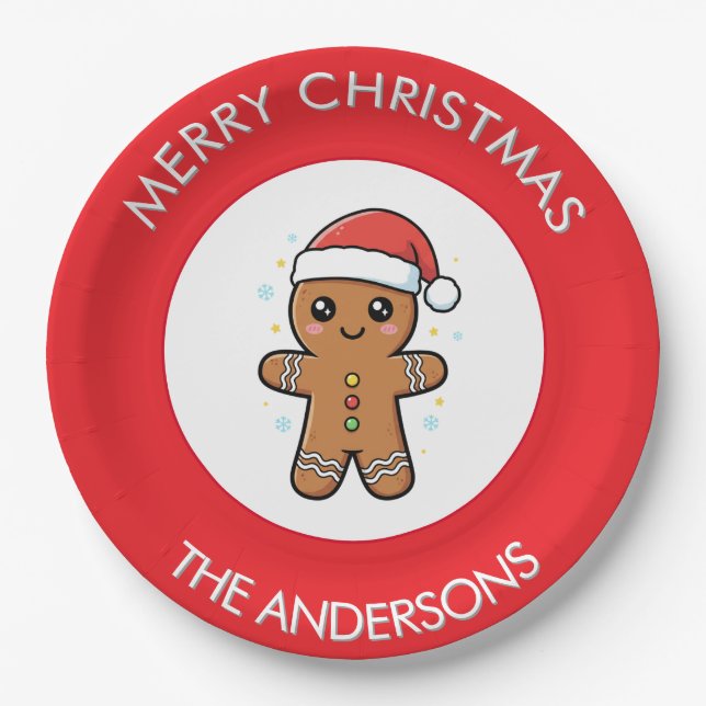 Cute Gingerbread Man Custom Christmas  Paper Plates (Front)