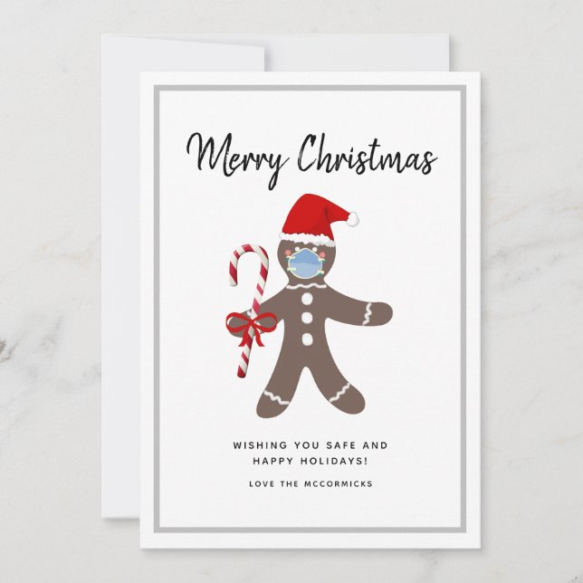 Cute Gingerbread Man Family Christmas Holiday Card (Front)