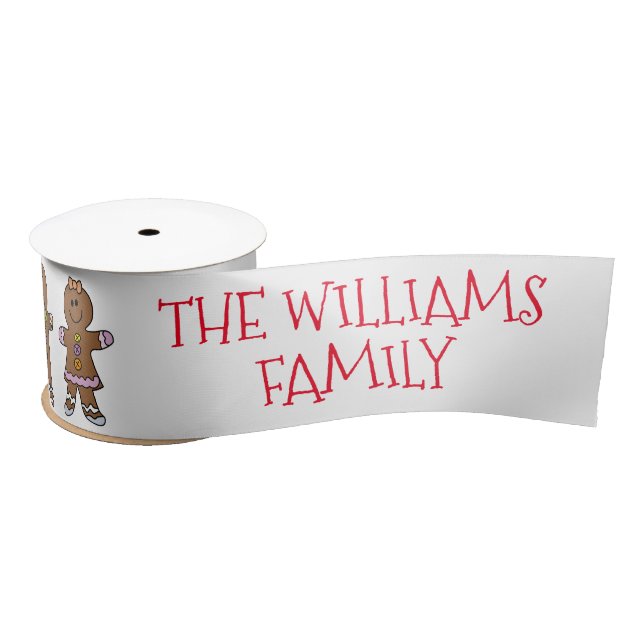 Cute Gingerbread Man & Girl Merry Christmas Custom Satin Ribbon (Spool)