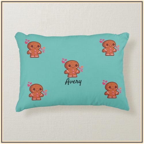 Cute Gingerbread Man Heart and Flowers  Accent Pillow