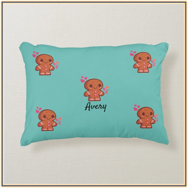 Cute Gingerbread Man Heart and Flowers  Accent Pillow (Creator Uploaded)